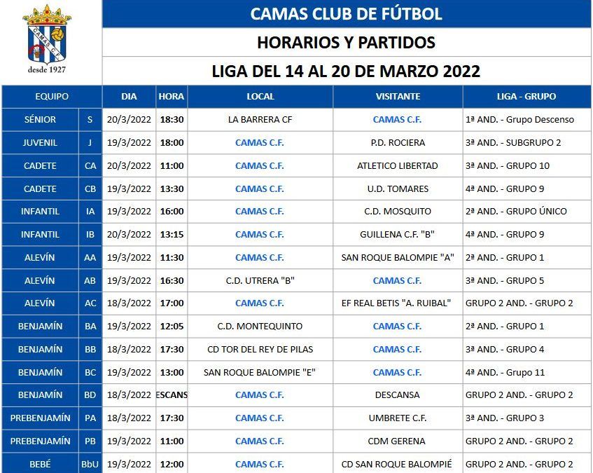 HORARIOS Y RIVALES FÚTBOL 7 SEMANA 14-20 MARZO