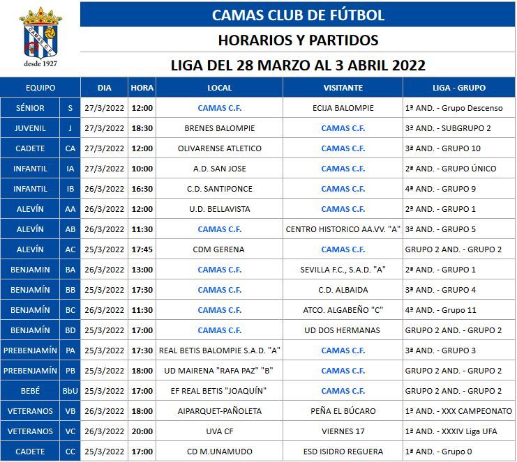 HORARIOS Y RIVALES FÚTBOL 7 SEMANA 28-3 ABRIL