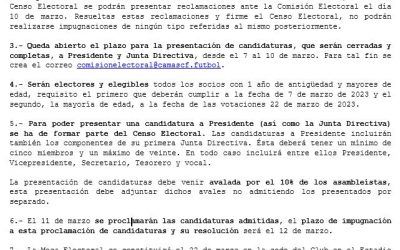 CONVOCATORIA DE ELECCIONES A PRESIDENTE DEL CAMAS CF – CALENDARIO ELECTORAL