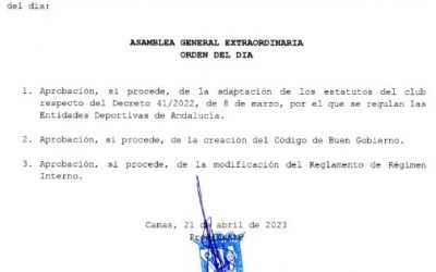 CONVOCATORIA ASAMBLEA GENERAL EXTRAORDINARIA PARA MODIFICAR ESTATUTOS, REGLAMENTO RÉGIMEN INTERNO Y LA CREACIÓN DEL CÓDIGO DE BUEN GOBIERNO