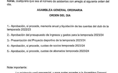 CONVOCATORIA ASAMBLEA GENERAL DE SOCIOS ORDINARIA PARA EL 29 DE JUNIO DE 2023