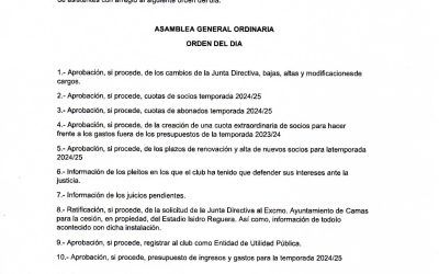 CONVOCATORIA ASAMBLEA GENERAL DE SOCIOS ORDINARIA PARA EL 26 DE JULIO DE 2024