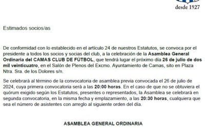 2ª CONVOCATORIA ASAMBLEA GENERAL DE SOCIOS ORDINARIA PARA EL 26 DE JULIO DE 2024